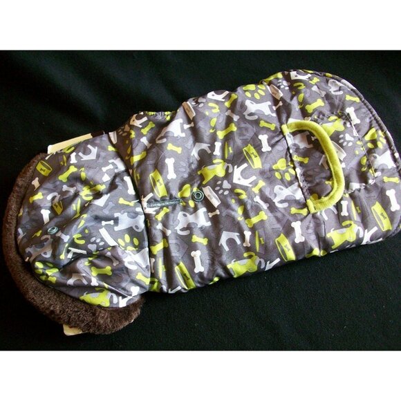 Pet Dog Puppy Coat Jacket Worm Winter Costume Hood Snap Gray Small Brown Trim - Picture 1 of 6